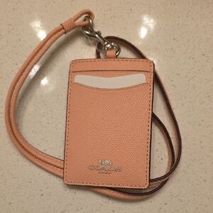 Coach Peach Card Holder with Lanyard